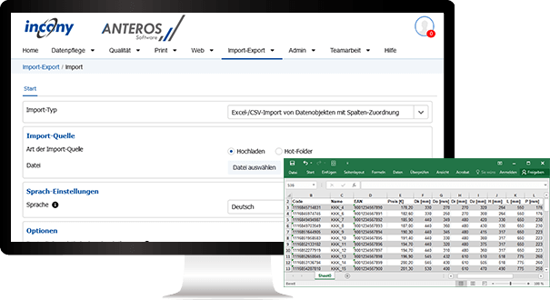 Bereits erstellte oder überarbeitete Produktdaten lassen sich aus anderen Programmen problemlos importieren Produktdaten in ANTEROS importieren