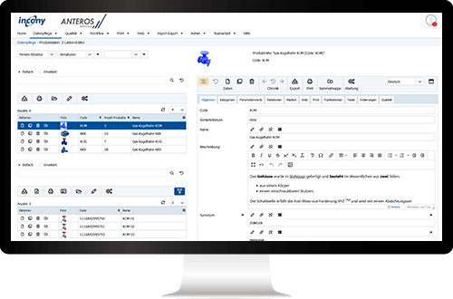 Ansicht '2 Listen und Editor' 2 Listen und Editor